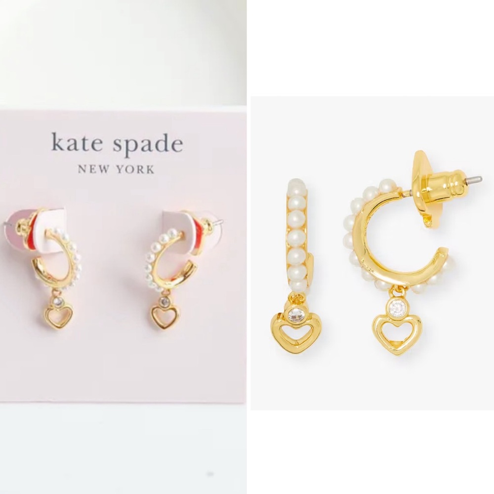 Kate Spade Shining Spade pearl gold hoop Huggies earrings 💛